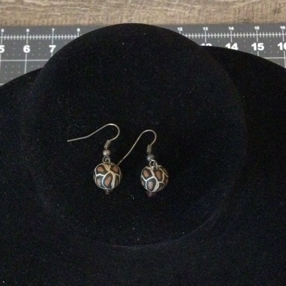 Elegant Leopard Drop Earrings in Brown and Silver